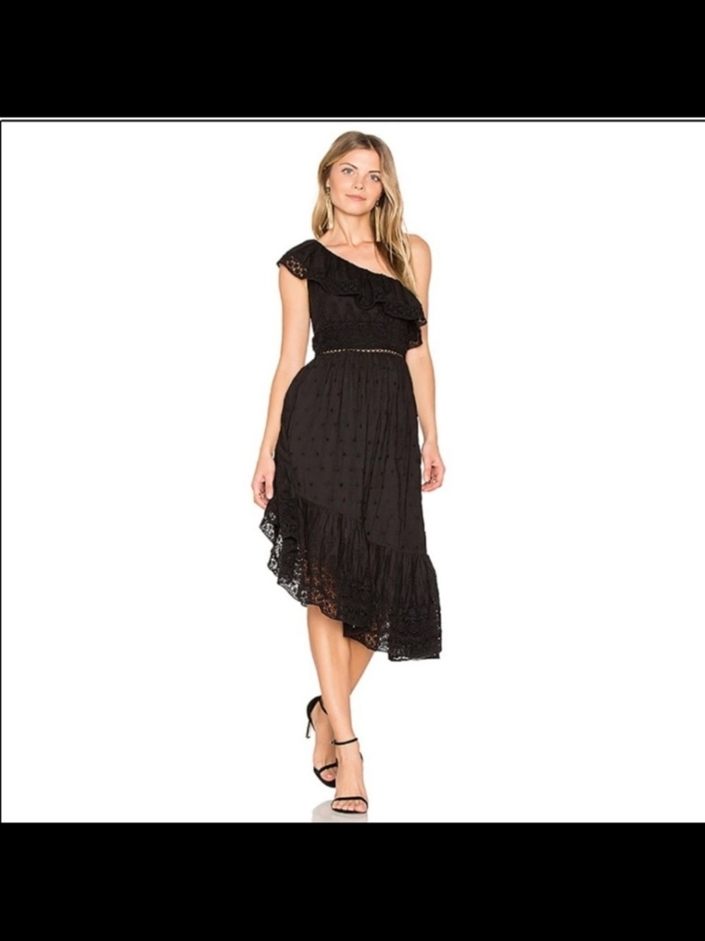 NWT love shack fancy One-Shoulder Black Ruffle Midi Dress